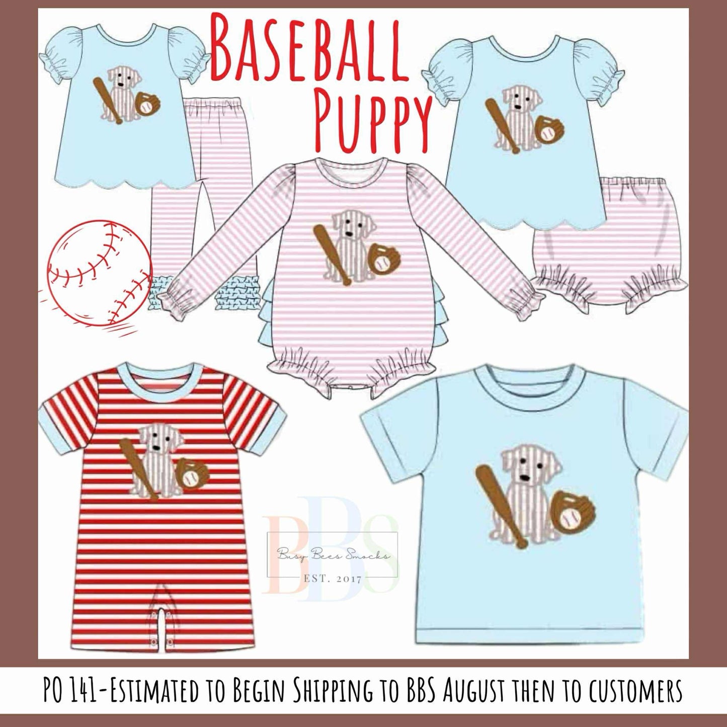 Pre Order 141: Baseball Puppy- Girls Knit Bloomer Set