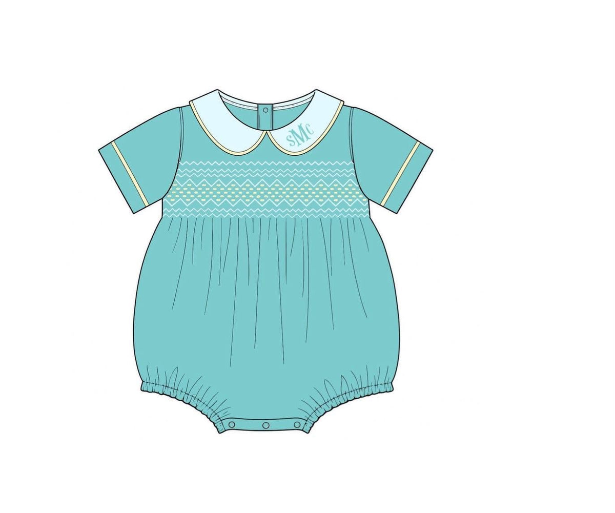 Pre Order 151: Tipton Teal- Boys Smocked Knit Bubble