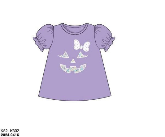 RTS: Halloween Shirt Only- Girls Floral Pumpkin Face