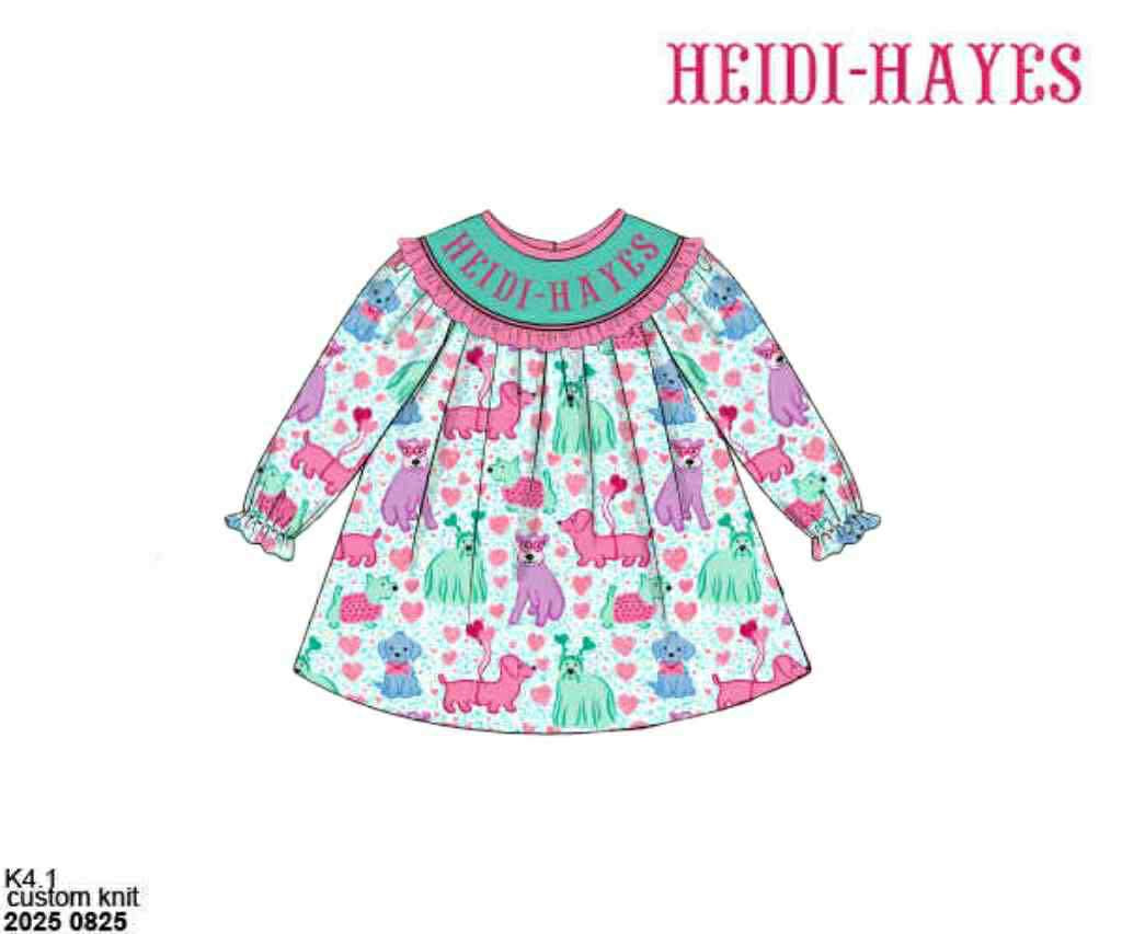 Pre Order 132: Valentine Name Smocks- Girls Puppy Love Knit Shirt