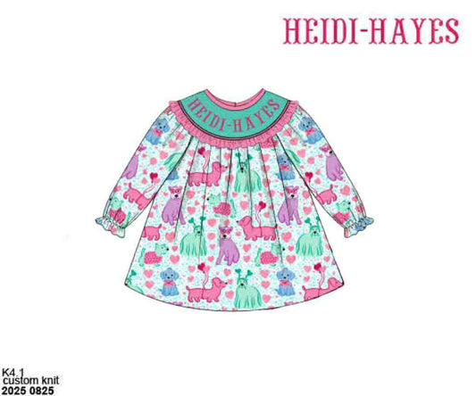 Pre Order 132: Valentine Name Smocks- Girls Puppy Love Knit Shirt