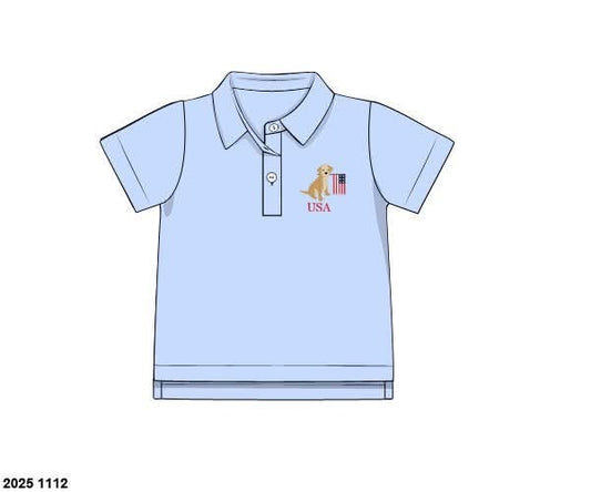 Pre Order 137: RWB Shirt Only- Boys Puppy Flag Polo