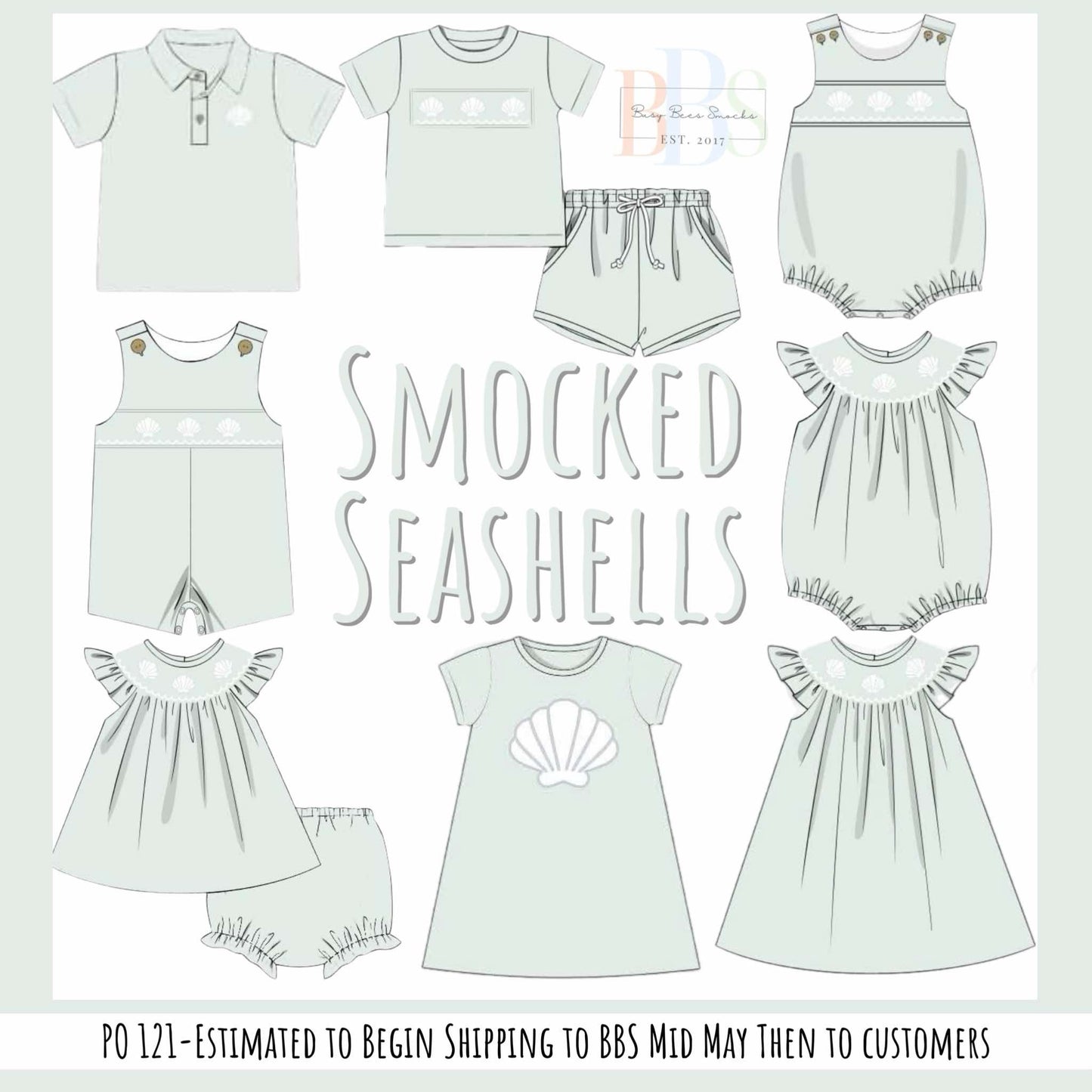 RTS: Smocked Seashells- Girls Knit Applique Dress