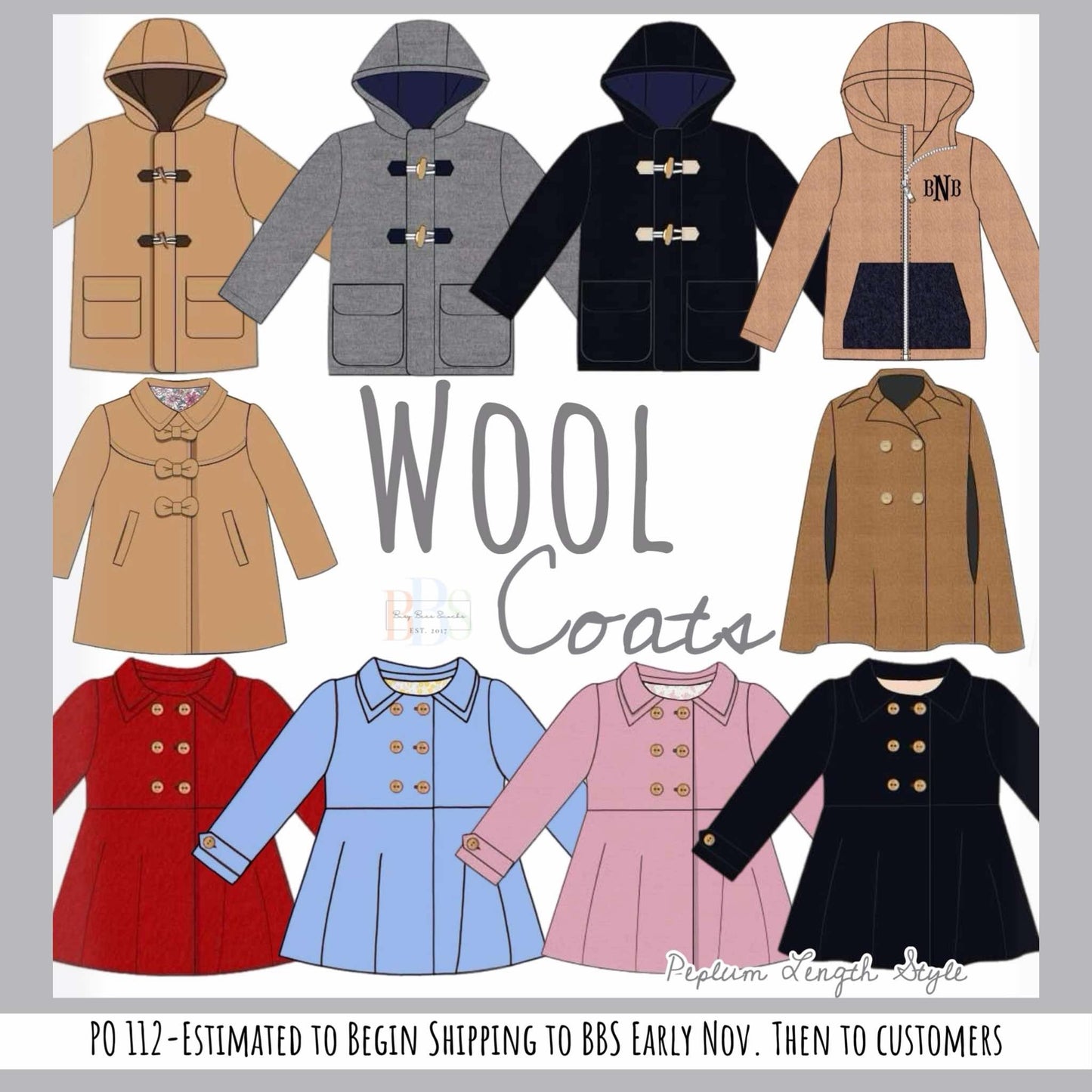 RTS: Wool Coats- Boys Tan Zipper Jacket