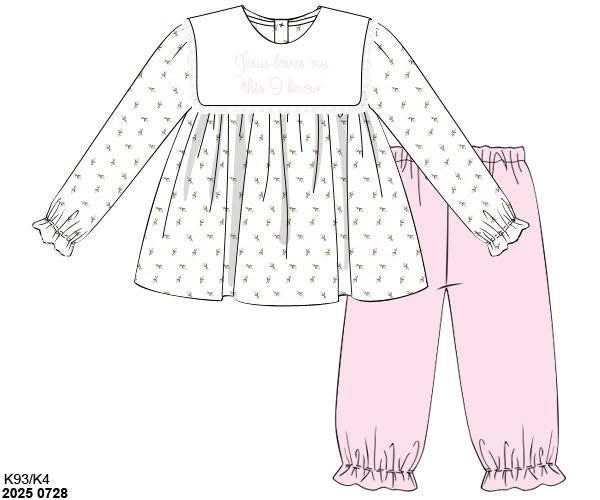 Pre Order 145: Jesus Loves Me- Girls Knit Bubble Pant Set
