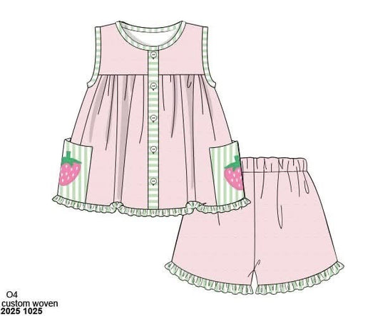 Pre Order 147: Strawberry Pickin'- Girls Swiss Dot Short Set
