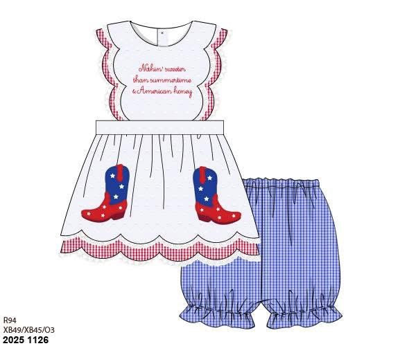 Pre Order 137: American Honey- Girls Woven Bubble Short Set