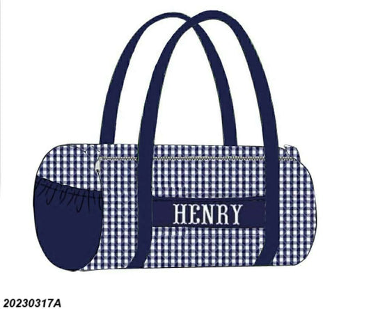 Pre Order 139: Navy Gingham- Smocked Duffle Bag
