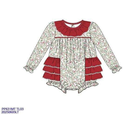 RTS: Merry Blooms & Check- Girls Woven Bubble
