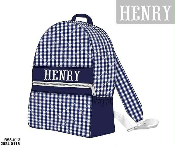 Pre Order 139: Navy Gingham- Smocked Backpack