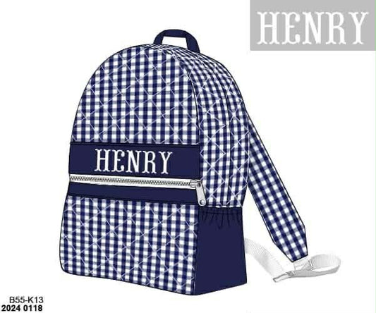 Pre Order 139: Navy Gingham- Smocked Backpack