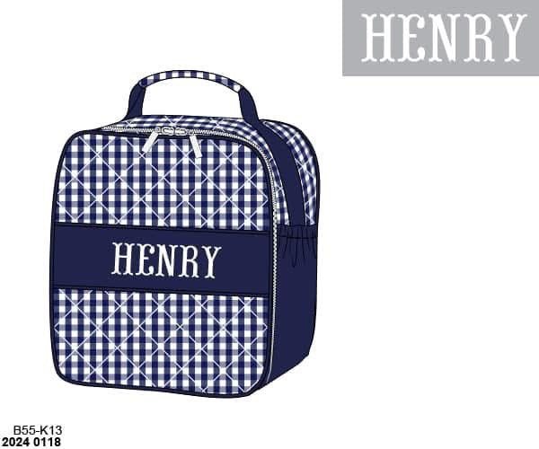 Pre Order 139: Navy Gingham- Smocked Lunchbox