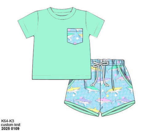 RTS: Nostalgic Sharks- Boys Knit Shortie Set