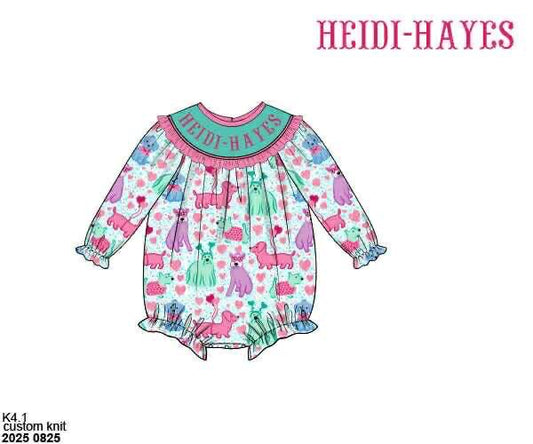 Pre Order 132: Valentine Name Smocks- Girls Puppy Love Knit Bubble