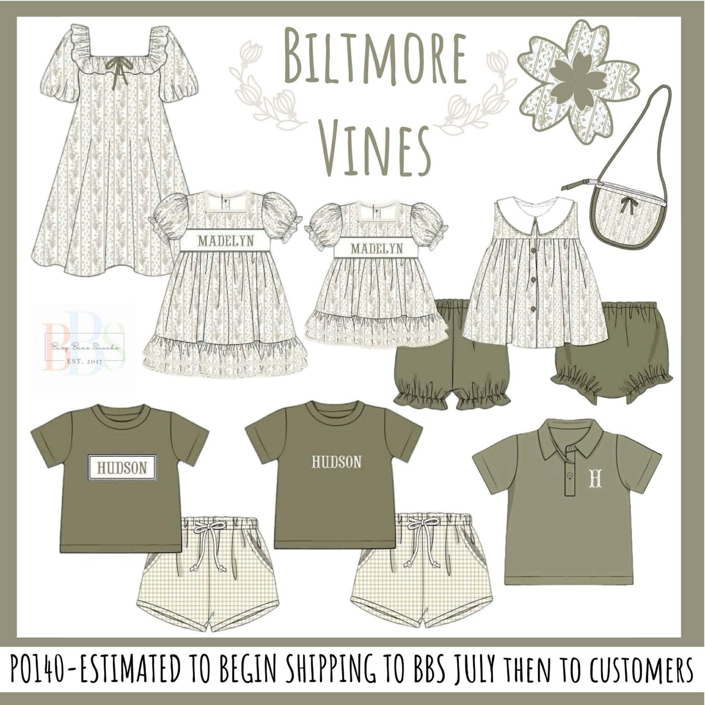 Pre Order 140: Biltmore Vines- Girls Name Smock Knit Bubble Short Set