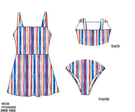 Pre Order 137: Liberty Belle- Mom 1pc Skirted Rash Guard Swim