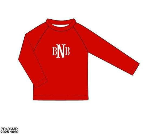 Pre Order 137: Liberty Belle- Boys Red Rash Guard Swim Top