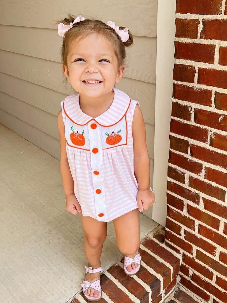 RTS: Simple Pumpkins- Girls Smocked Knit Bubble