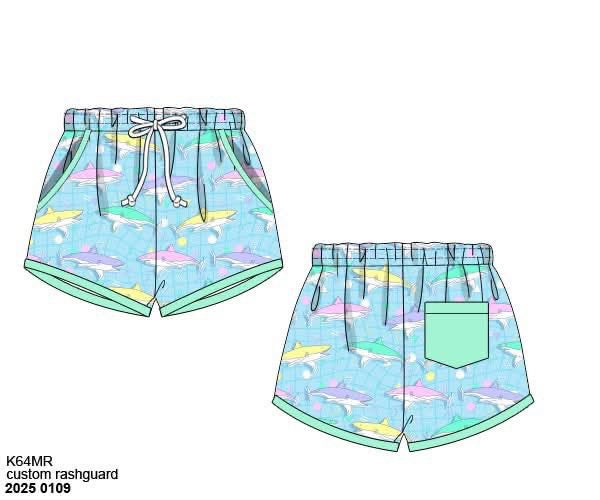 RTS: Nostalgic Sharks- Boys Woven Swim Shorties