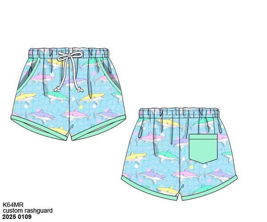 RTS: Nostalgic Sharks- Boys Woven Swim Shorties