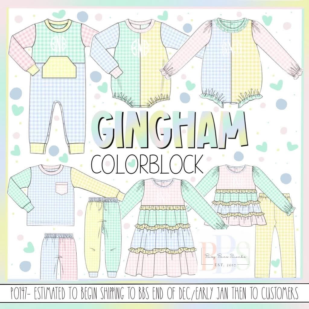 Pre Order 147: Gingham Colorblock- Girls Knit Bubble
