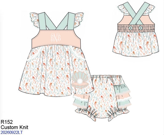 Pre Order 150: Mermaids & Rays- Girls Knit Bloomer Set