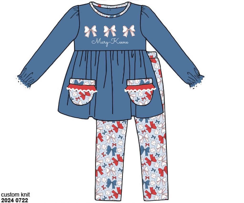 Pre Order 145: Baseball Babes- Girls French Knot Legging Set