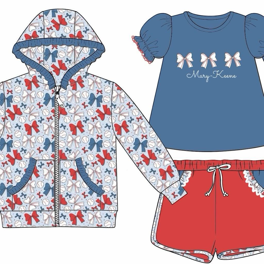 Pre Order 145: Baseball Babes- Girls 3pc French Knot Shortie Set