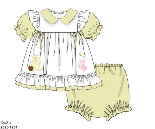 Pre Order 137: Silly Ol' Bear- Girls Swiss Dot Bloomer Set