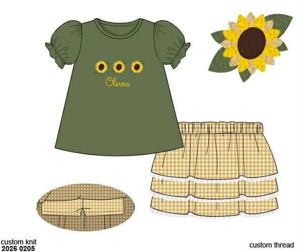 RTS: Sunflowers- Girls Knit Skort Set