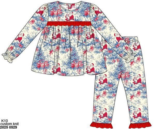 RTS: Santa Toile- Girls 2pc Knit Lounge Set