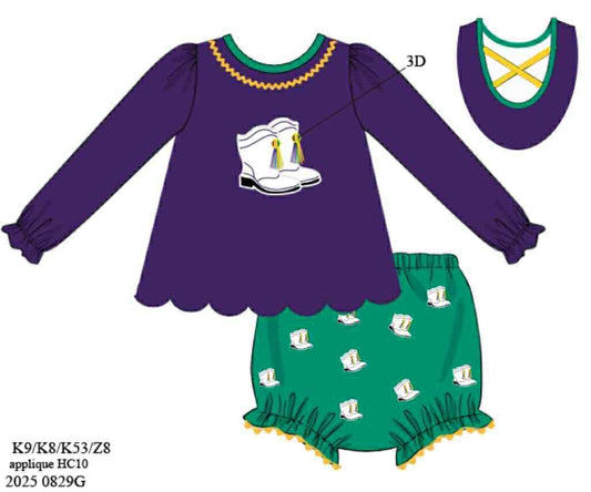 Pre Order 132: Fleur De' Fun- Girls  Knit Appliqué Bloomer Set