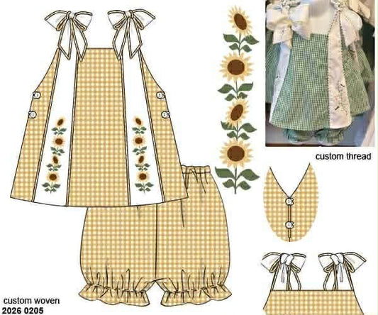 RTS: Sunflowers- Girls Knit Bubble Short Set