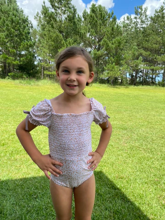 RTS: Fiji Sands- Mini 1pc Cap Sleeve Rash Guard Swim
