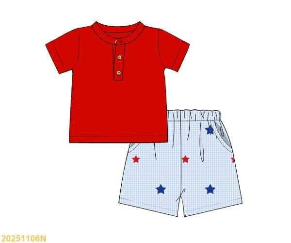 Pre Order 137: Hidle Stars- Boys Embroidered Angled Short Set