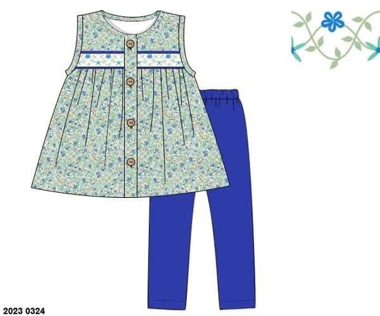 RTS: Girls Only- Blue Floral Legging Set