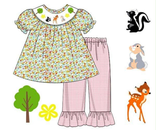 RTS: Girls Only- Woodland Friends Woven Pant Set