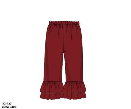RTS: Girls Knit Ruffle Pants- Crimson