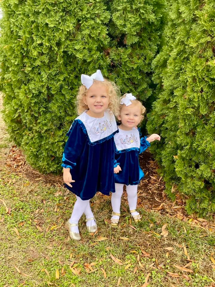 RTS: Blue Velvet Nativity- Girls Embroidered Dress