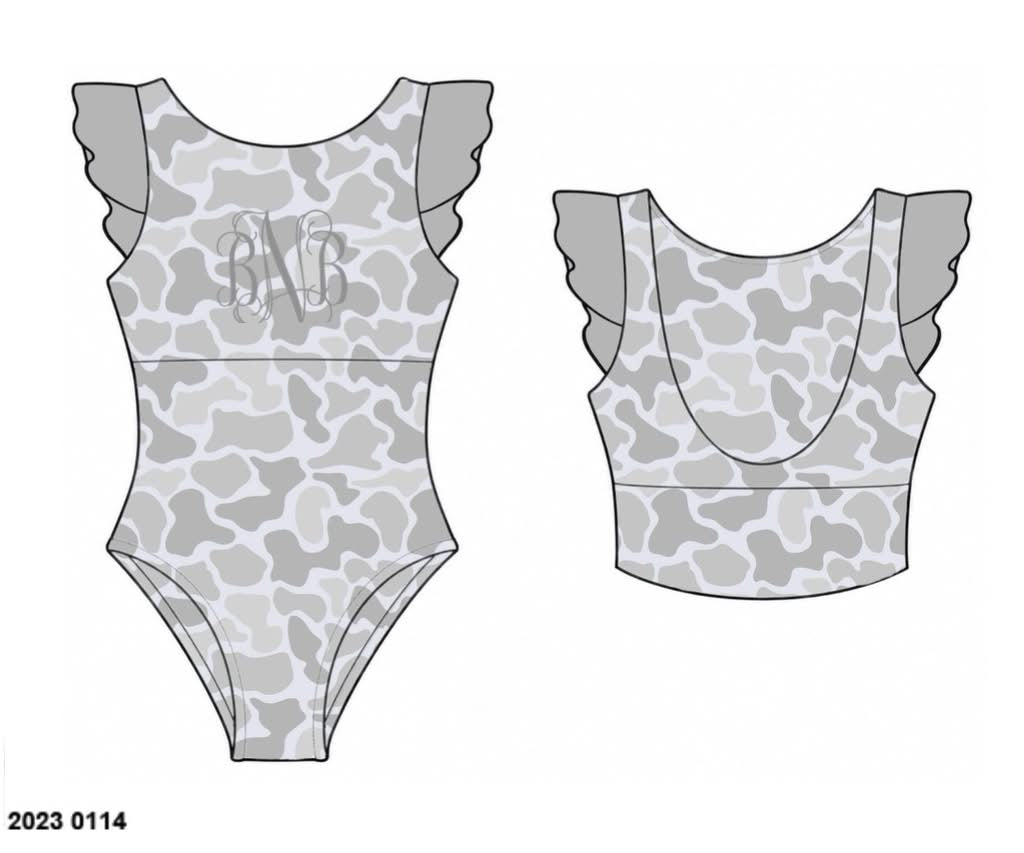 Camo Craze Flash Presale: Swim- Mom/Mini 1pc Gray Swimsuit