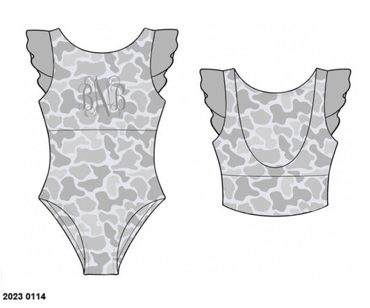Camo Craze Flash Presale: Swim- Mom/Mini 1pc Gray Swimsuit