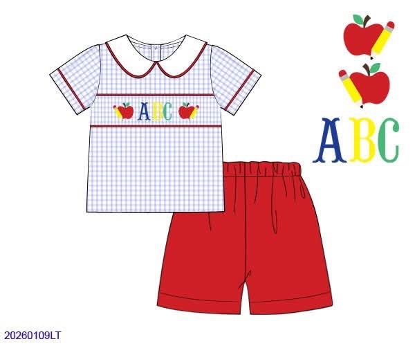 Pre Order 139: ABC, 123- Boys Smocked Woven Short Set