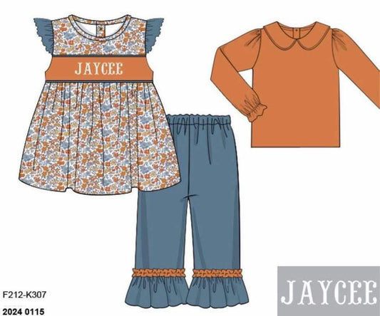 Pre Order 126: Fall Name Smocks- Girls Knit Pant Set