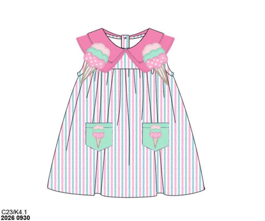 Pre Order 151: Sweetest Scoops- Girls Seersucker Dress
