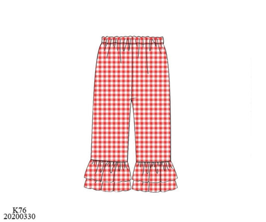 RTS: Girls Knit Ruffle Pants- Red Gingham