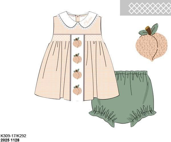 Pre Order 139: Just Peachy- Girls Woven French Knot Bloomer Set