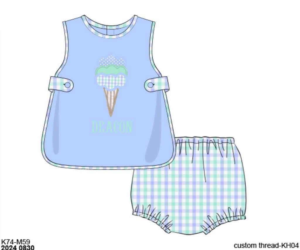 Pre Order 151: Sweetest Scoops- Boys Woven Diaper Set
