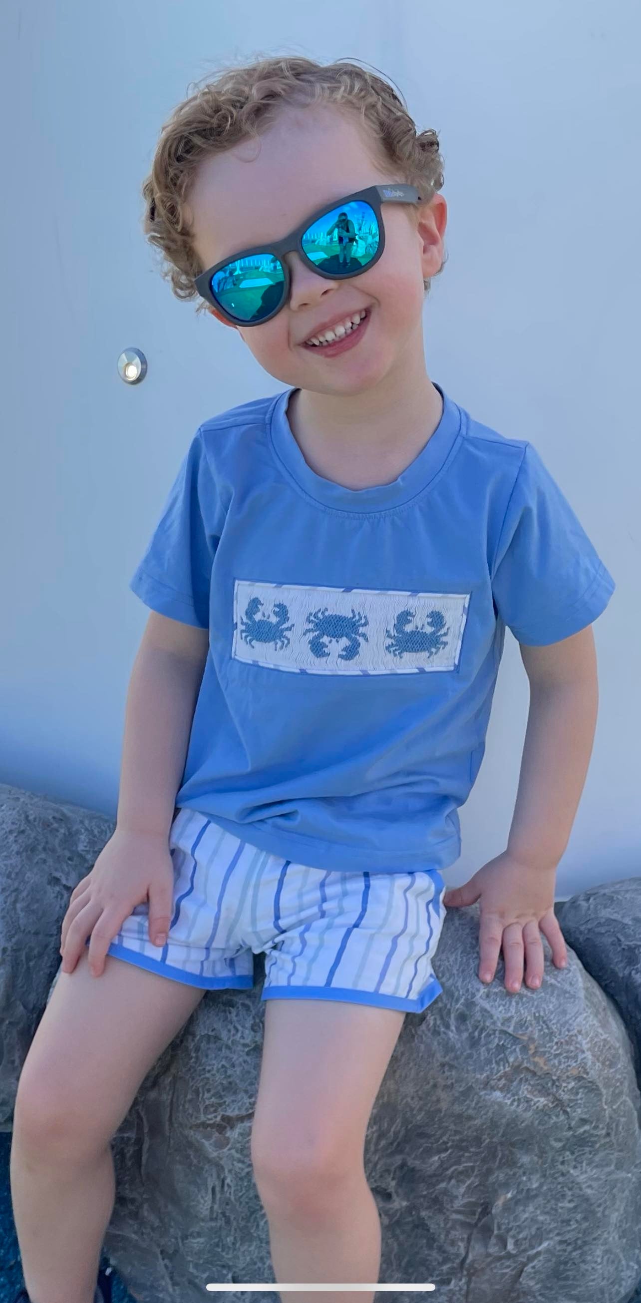 Pre Order 136: Blue Crab- Boys Smocked Shortie Set