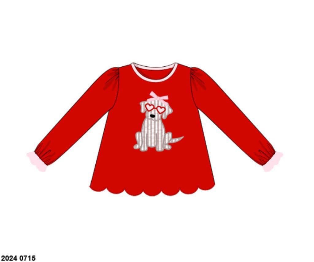 RTS: Valentine Shirt Only- Girls BBS Puppy Knit Shirt