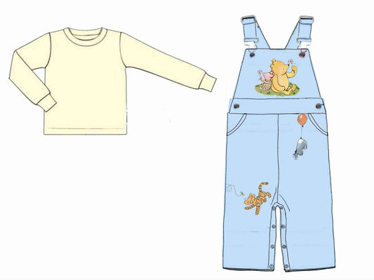RTS: Honey Bear- Boys 2pc Knit Overalls